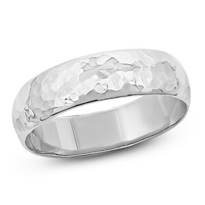 Solid 18K White Gold Hammered Ring Handmade 5mm Hammer Texture Band, Real Gold Wedding Band