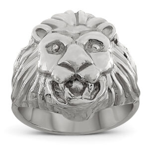 Solid 10K White Gold Lion Ring For Men Classic Real Gold Lion Ring Size 5 - 15