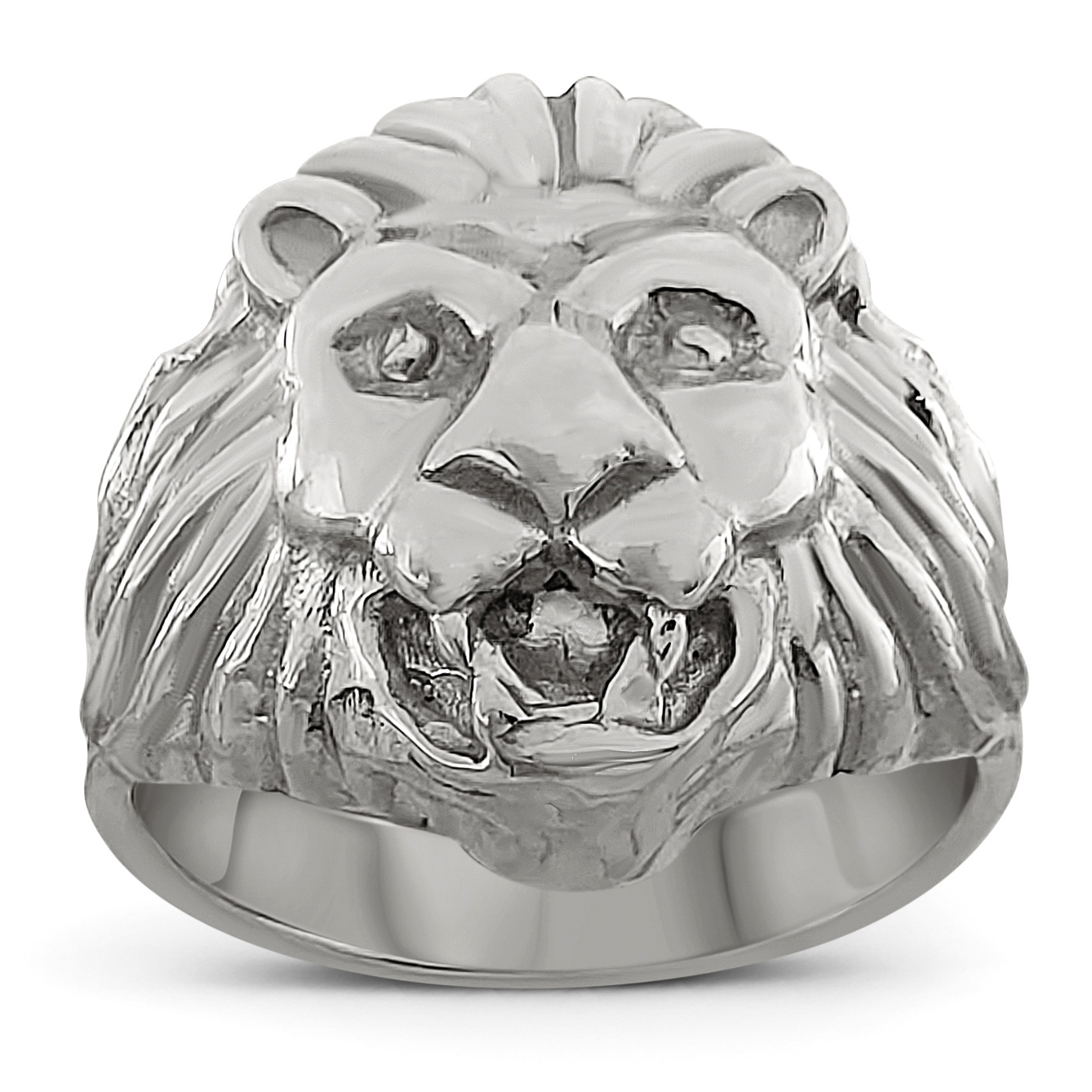 Solid 18K White Gold Mens Lion Ring, Classic Lion Ring Size 5 - 15