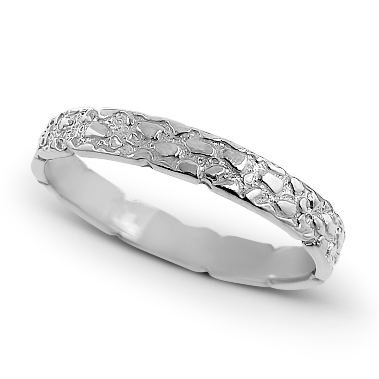 Solid 18K White Gold Nugget Ring Band, 3mm Mens Gold Ring Sizes 1 - 15