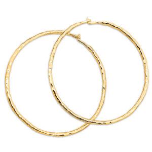 Solid 10K Yellow Gold Hoop Earrings, Handmade Hammered Gold Hoops for Women, Gold Faceted Hoop Earrings