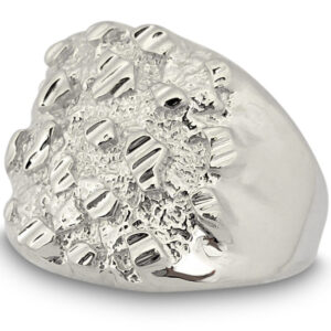 Solid 10K White Gold Extra Large Diamond Cut Mens Nugget Ring, Size 5 - 15