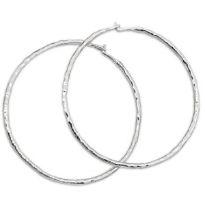 Solid 14K White Gold Hoop Earrings, Handmade Hammered Gold Hoops for Women, Gold Faceted Hoop Earrings