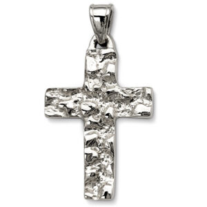 Solid 14K White Gold Mens Nugget Cross Mens Gold Cross Pendant, 2.7 grams