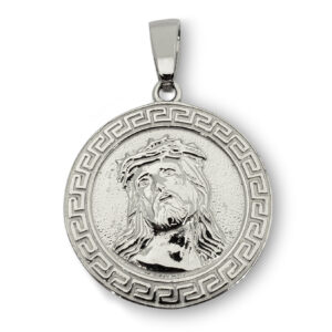 Real 10K White Gold Jesus Pendant Gold Jesus Piece All Sizes Greek Key Border