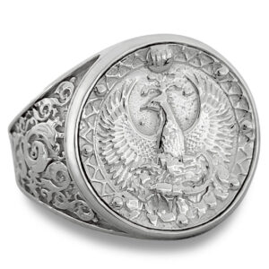 Real 14K White Gold Scorpio Ring, Zodiac Sign Mens Gold Coin Ring Astrology Jewelry