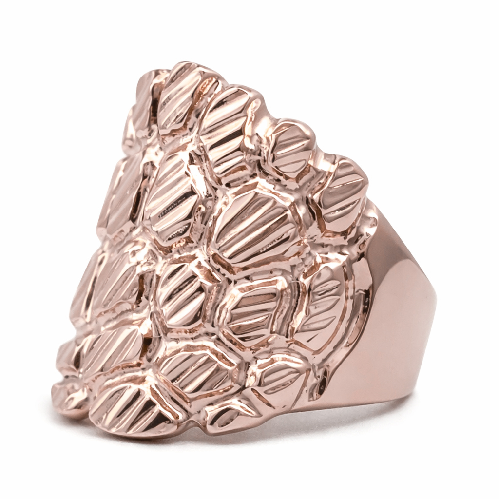 Solid 18K Rose Gold Mens Nugget Ring Big Gold Nugget Ring Heavy, Size 5 - 15 XXL