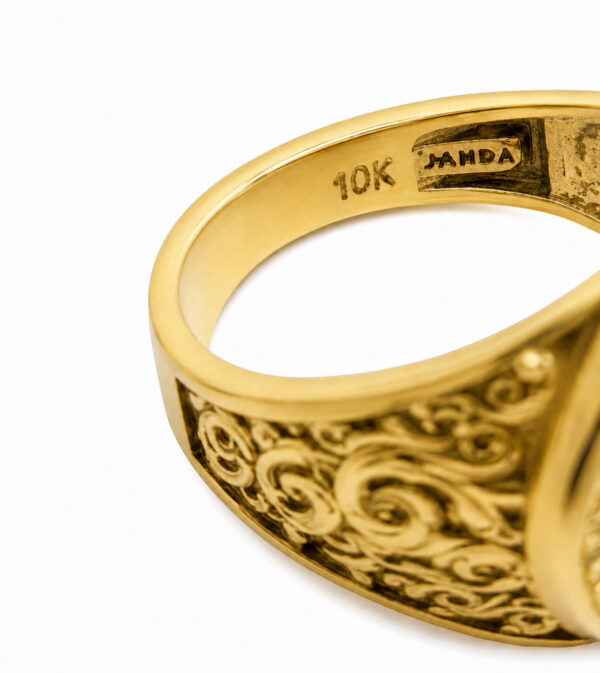 Real 10K Yellow Gold Gemini Ring, Zodiac Sign Mens Gold Coin Ring