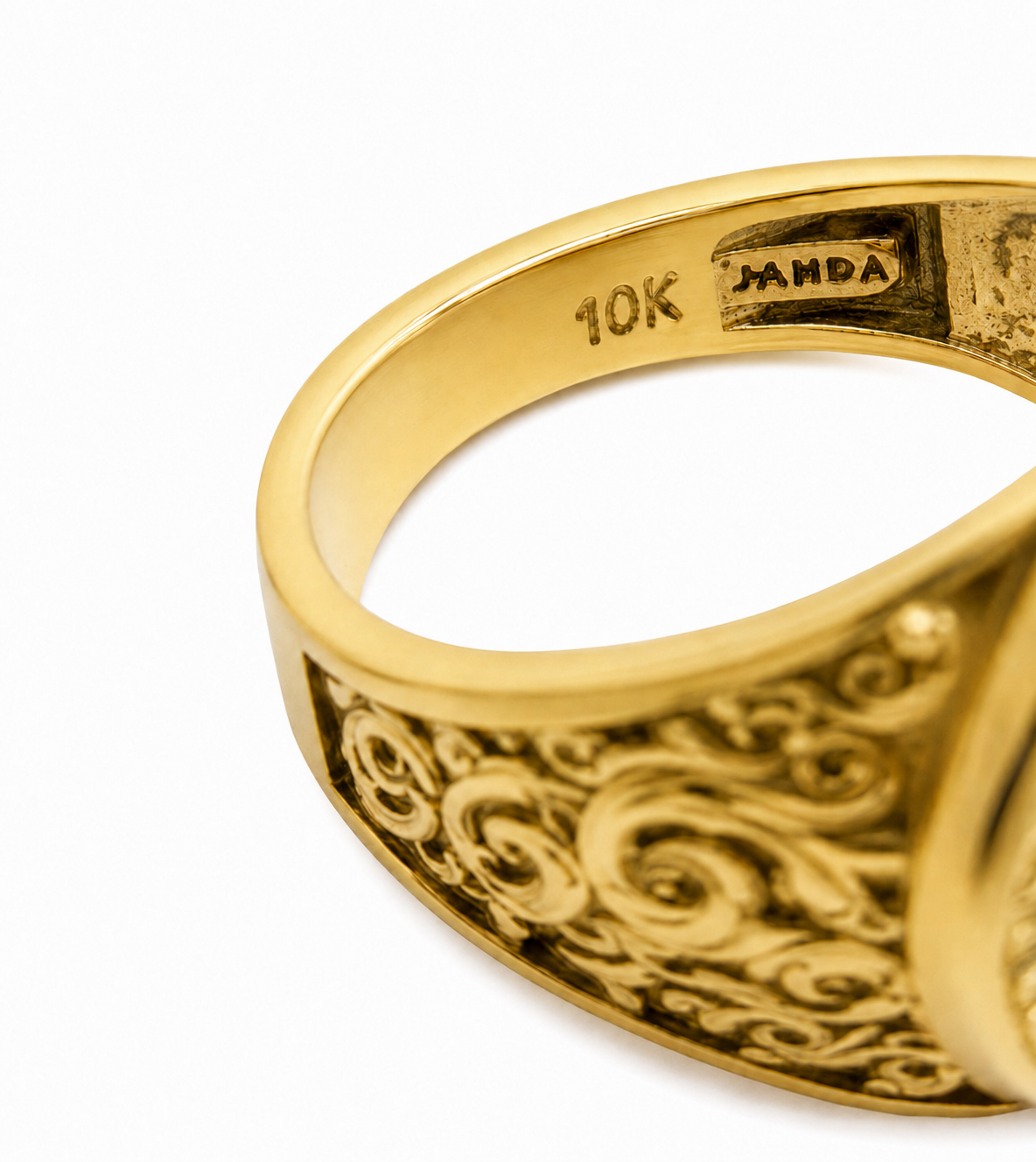 Real 10K Yellow Gold Cancer Ring, Zodiac Sign Mens Gold Coin Ring