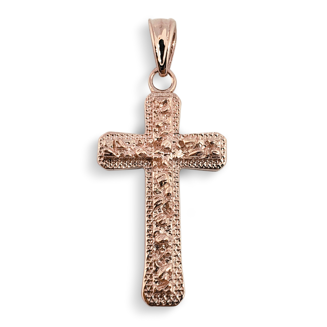 Real 10K Rose Gold Nugget Cross Textured Edge Mens Diamond Cut Pendant All Sizes