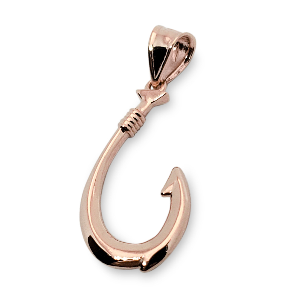 Real 18K Rose Gold Fish Hook Pendant All Sizes Hawaiian Fish Hook Jewelry, Hawaiian Makau, Hei Matau, Polynesian Pendant