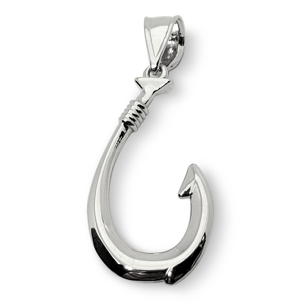 Real 10K White Gold Fish Hook Pendant All Sizes Hawaiian Fish Hook Jewelry, Hawaiian Makau, Hei Matau, Polynesian Pendant