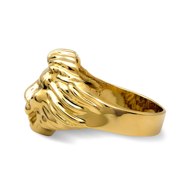 Real 18K Yellow Gold Mens Lion Ring Diamond Mouth Ruby Eyes Size 5
