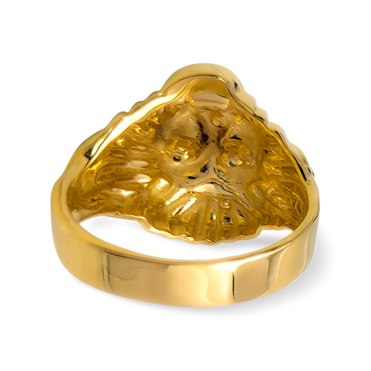 Real 18K Yellow Gold Mens Lion Ring Diamond Mouth Ruby Eyes Size 5