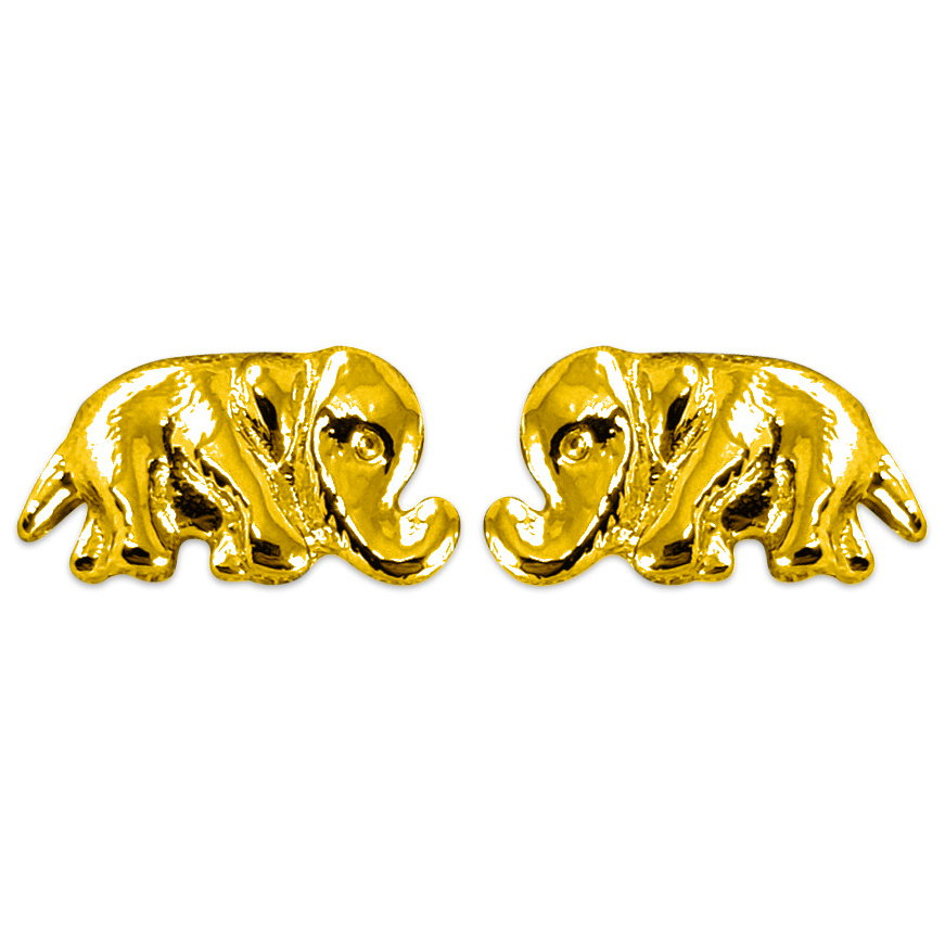Solid 24K Yellow Gold Elephant Earrings, Elephant Jewelry, Stud Earrings All Sizes