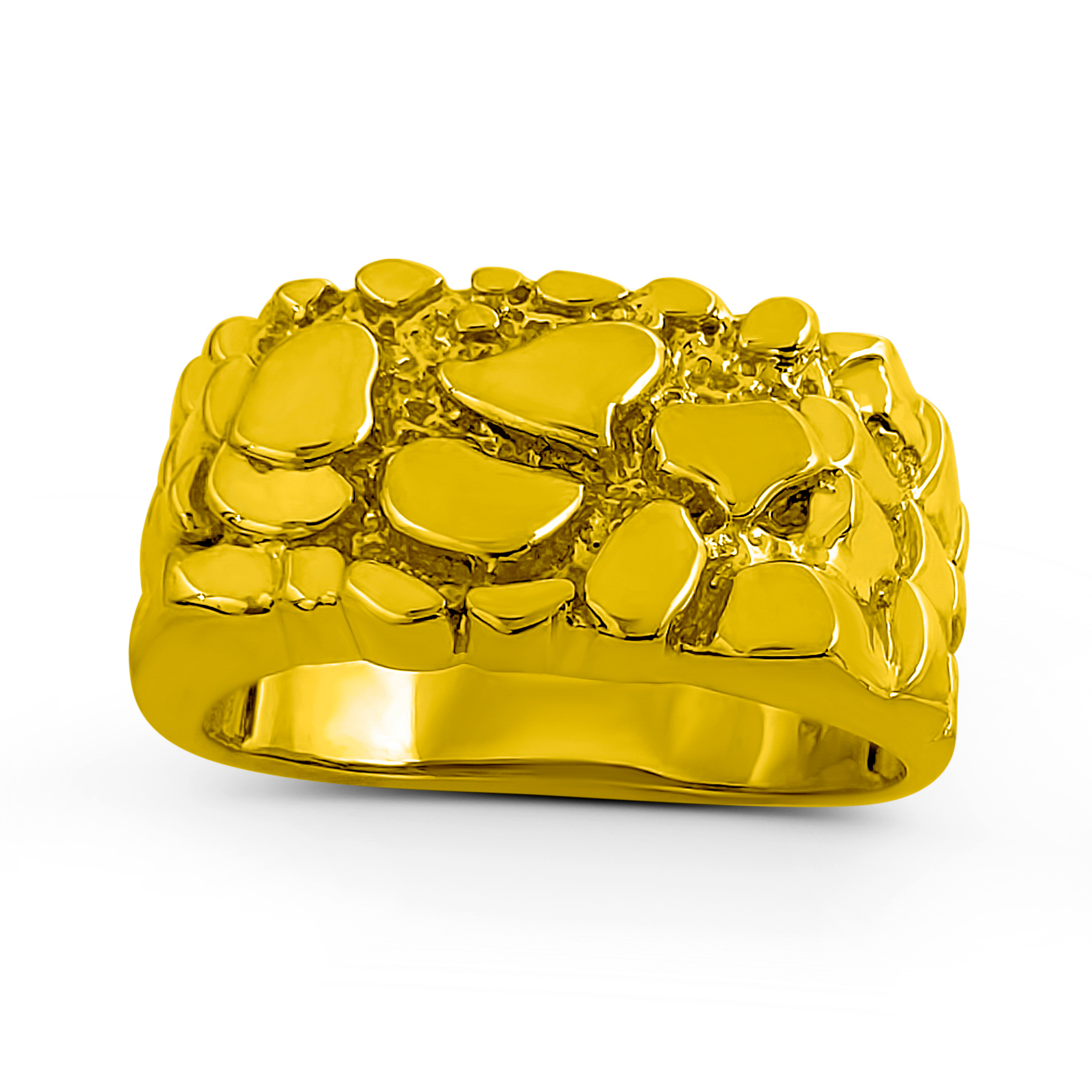 Solid 24K Yellow Gold Classic 11mm Mens Nugget Ring, Size 5 - 15