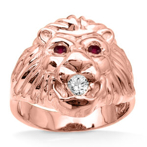 Real 18K Rose Gold Mens Lion Ring Diamond Mouth Ruby Eyes Size 5 - 15
