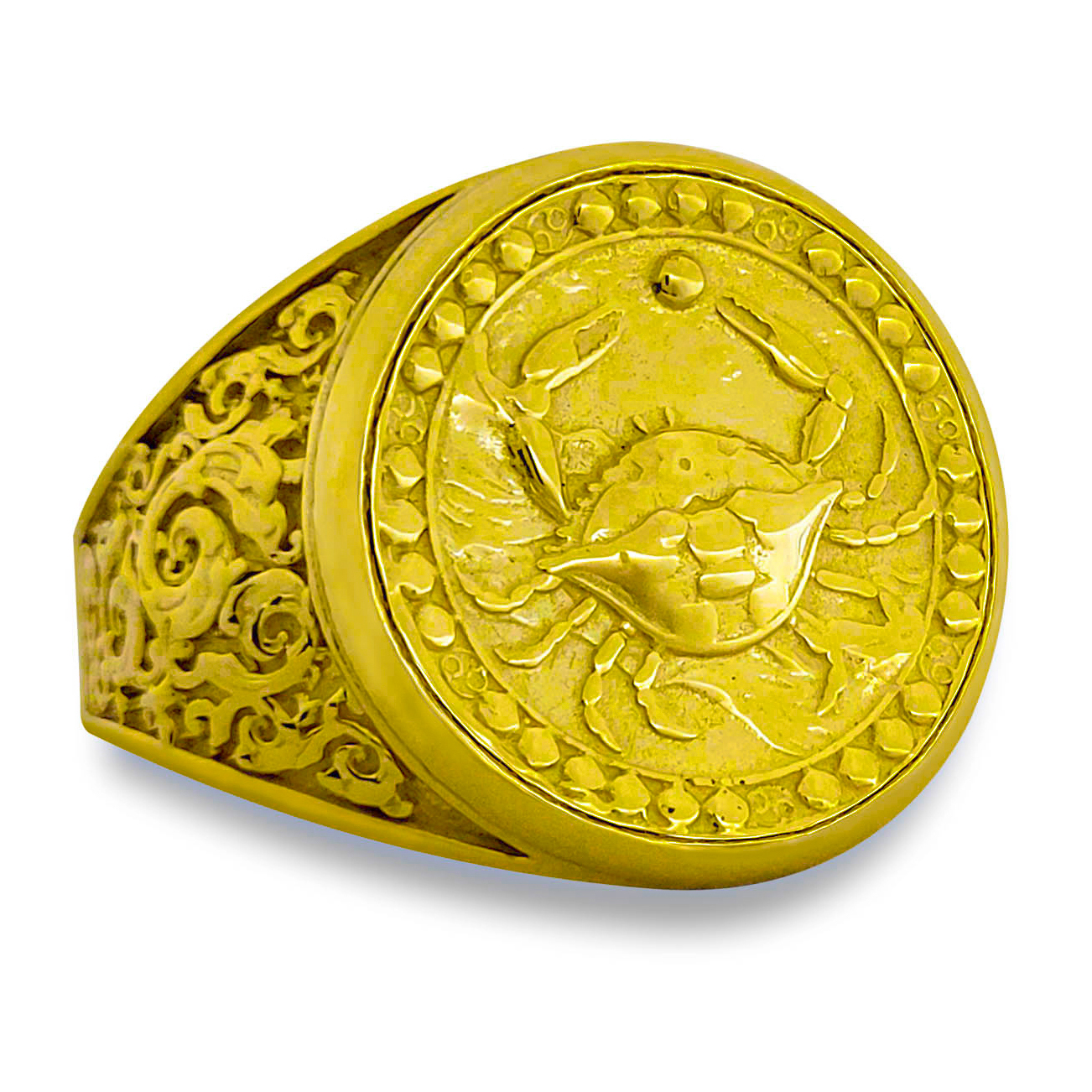 Real 24K Yellow Gold Cancer Ring, Zodiac Sign Mens Gold Coin Ring Astrology  Jewelry - Jahda Jewelry Company Custom Gold Rings, Necklaces, Bracelets &  Earrings - Sacramento, California