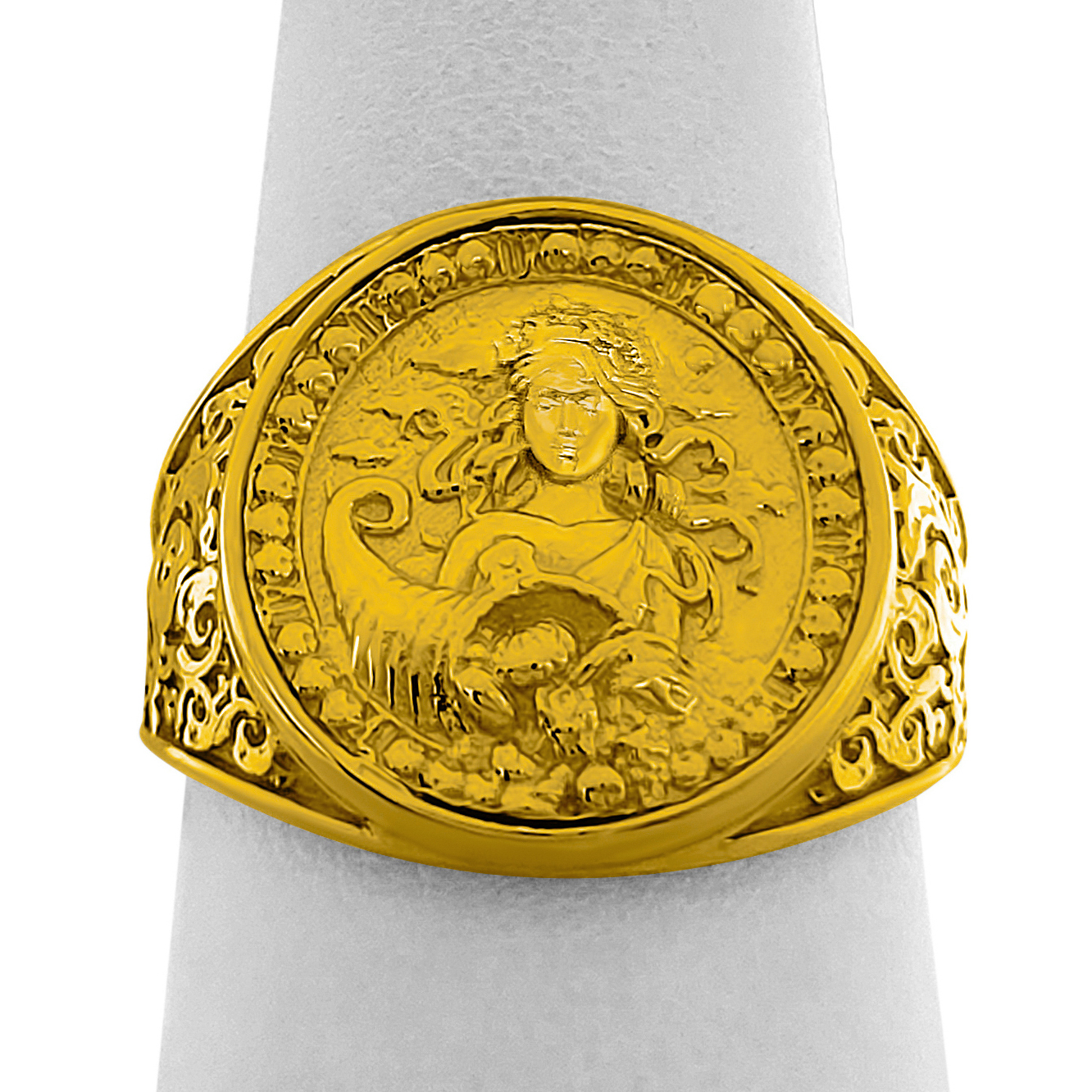 Real 24K Yellow Gold Virgo Ring, Zodiac Sign Mens Gold Coin Ring Astrology Jewelry