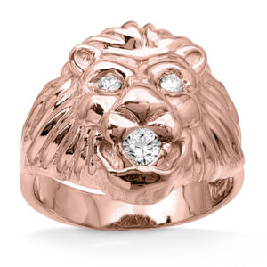 Real 10K Rose Gold Mens Lion Ring Diamond Mouth and Eyes Size 5 - 15