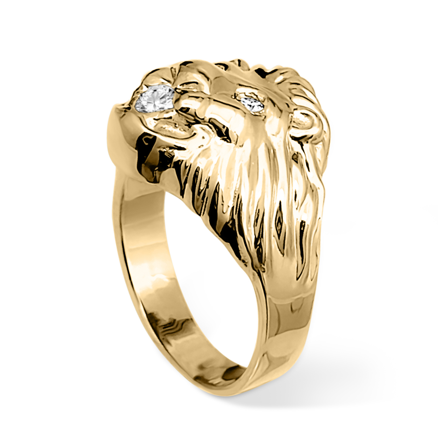 Real 10K Yellow Gold Mens Lion Ring Diamond Mouth and Eyes Size 5