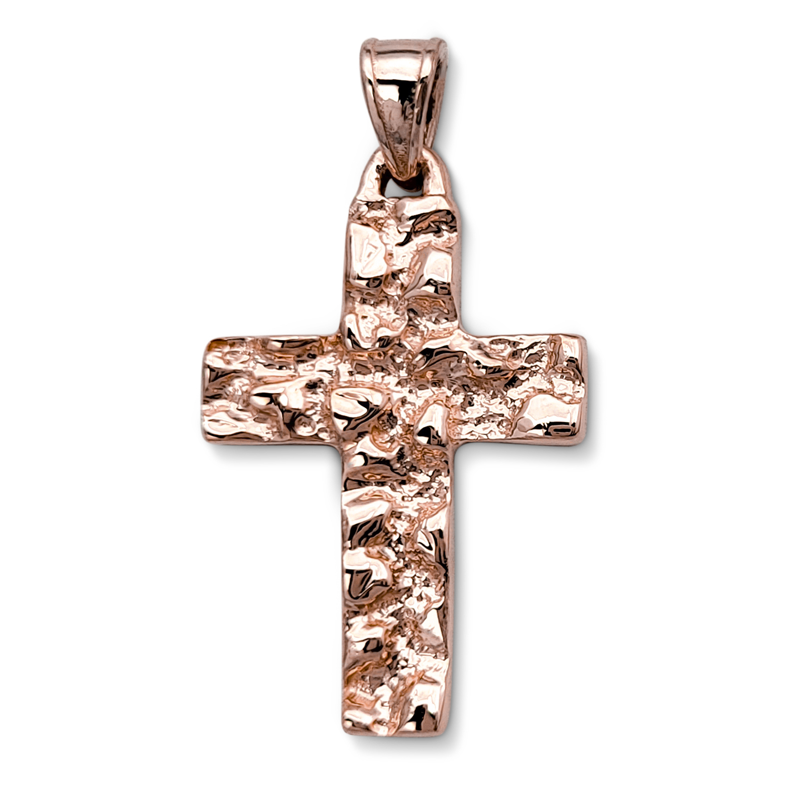Real 10K Rose Gold Nugget Cross Handcarved Mens Gold Cross Pendant All Sizes