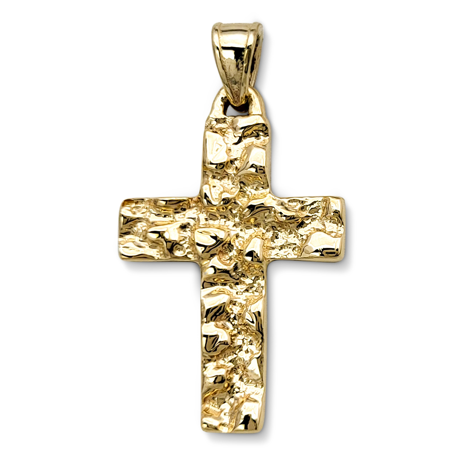 Real 10K Yellow Gold Nugget Cross Handcarved Mens Gold Cross Pendant All Sizes