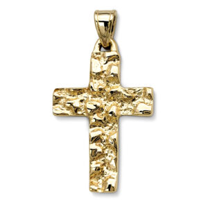 Real 14K Yellow Gold Nugget Cross Handcarved Mens Gold Cross Pendant All Sizes