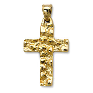 Real 18K Yellow Gold Nugget Cross Handcarved Mens Gold Cross Pendant All Sizes