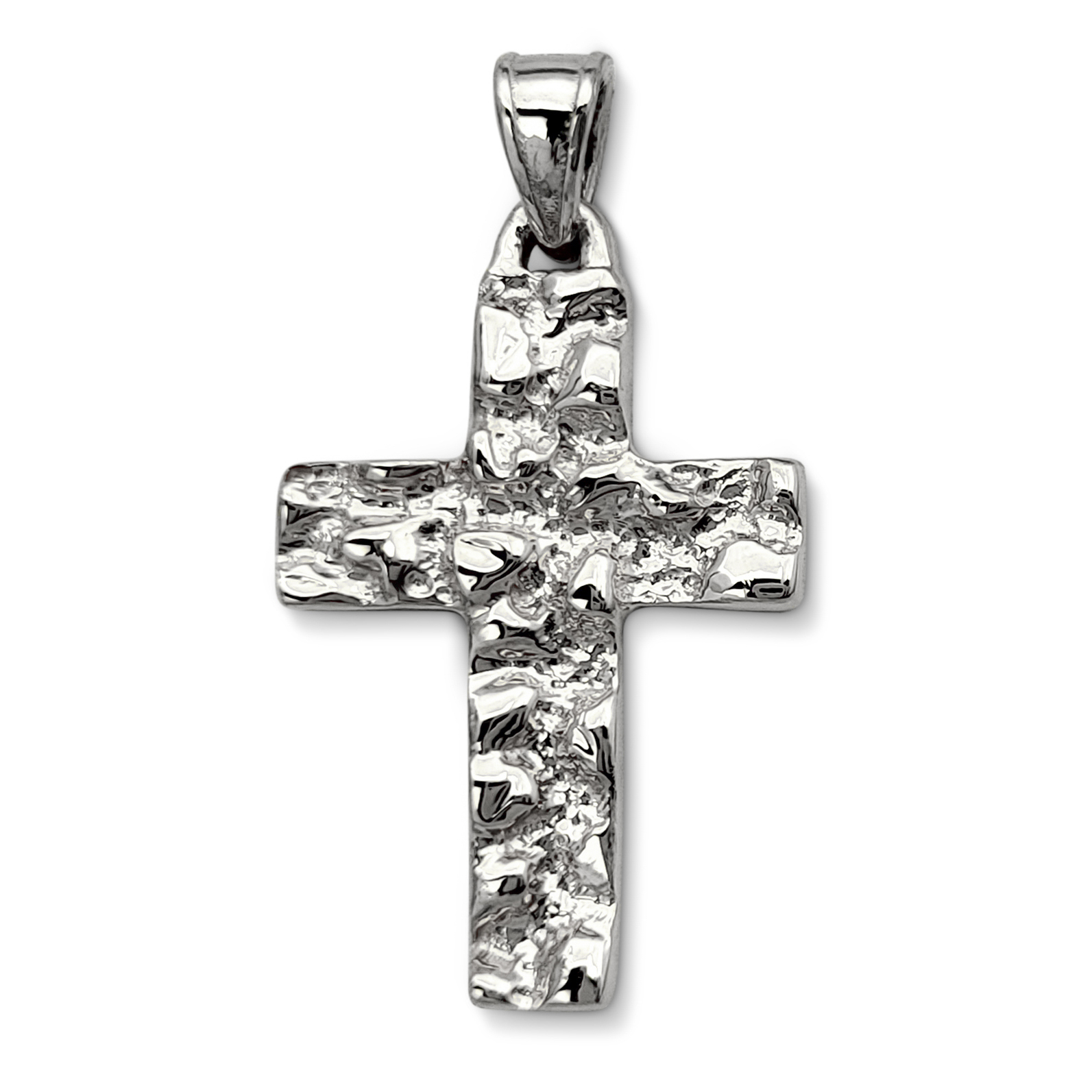 Real 14K White Gold Nugget Cross Handcarved Mens Gold Cross Pendant All Sizes