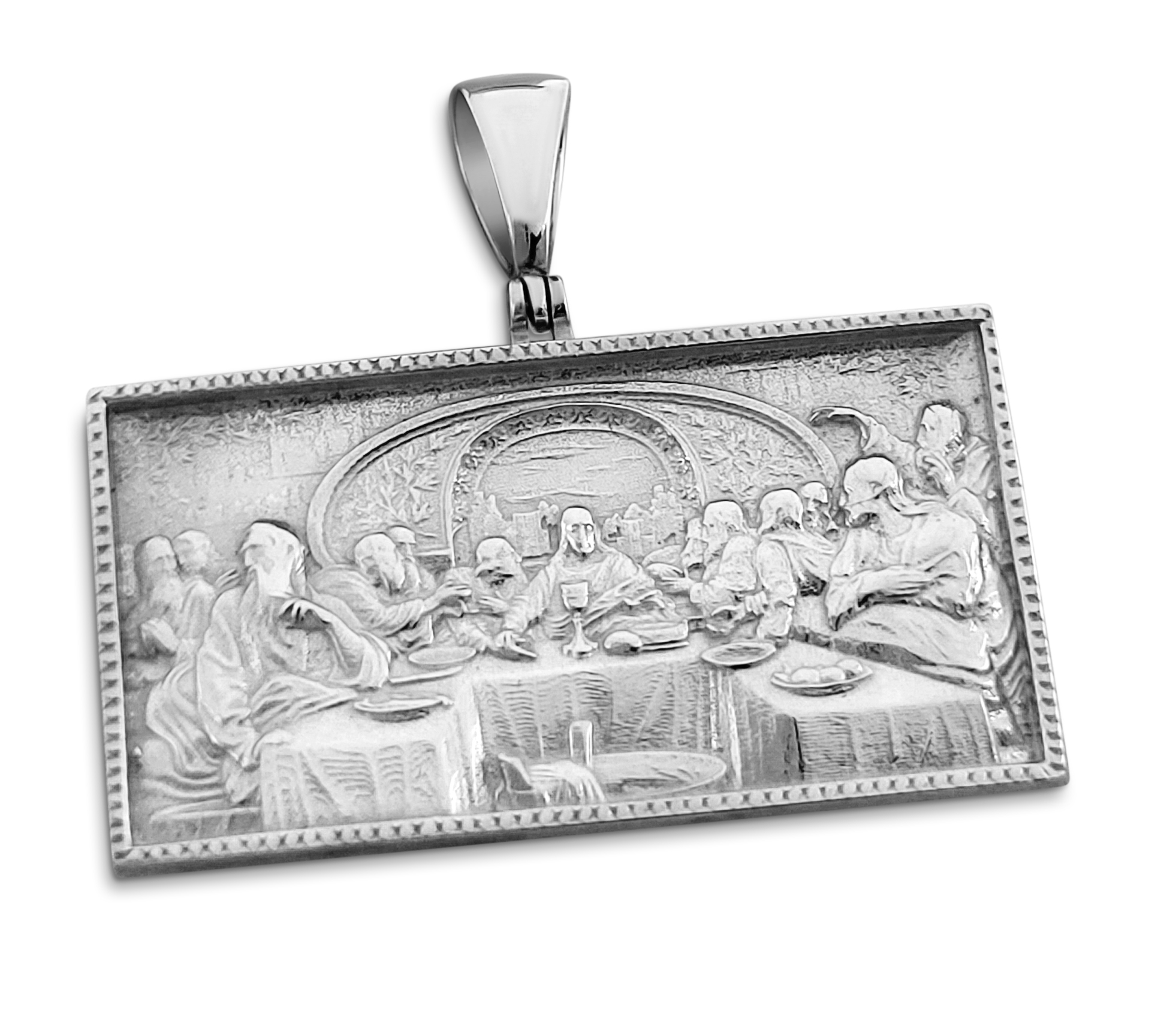 Real 14K White Gold Last Supper Pendant Heavy Solid Mens Religious Medallion
