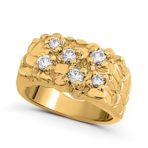 Real 18K Yellow Gold 0.52 Carat Diamond Classic Mens Nugget Ring (Natural or Lab), Size 5 - 15
