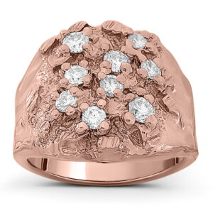 Real 14K Rose Gold 0.66 Carat Diamond Mens Nugget Ring (Natural or Lab), Size 5 - 15