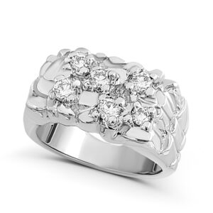 Real 10K White Gold 0.52 Carat Diamond Mens Classic Nugget Ring (Natural or Lab), Size 5 - 15