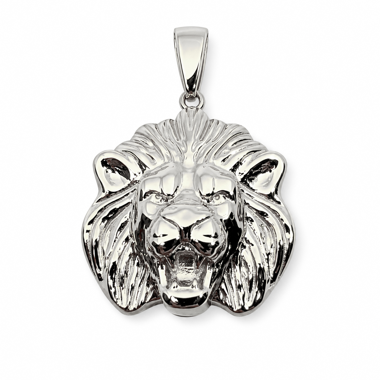 Real 18K White Gold Lion Pendant, 3 Sizes, Solid Gold Leo Pendant