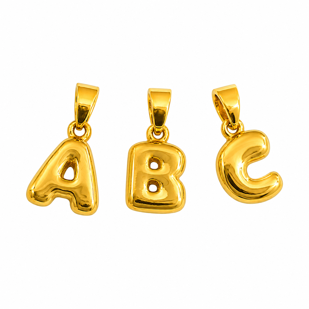 Pure 24K Yellow Gold Bubble Letter Pendant All Letters Numbers, Real Gold Initial Charm