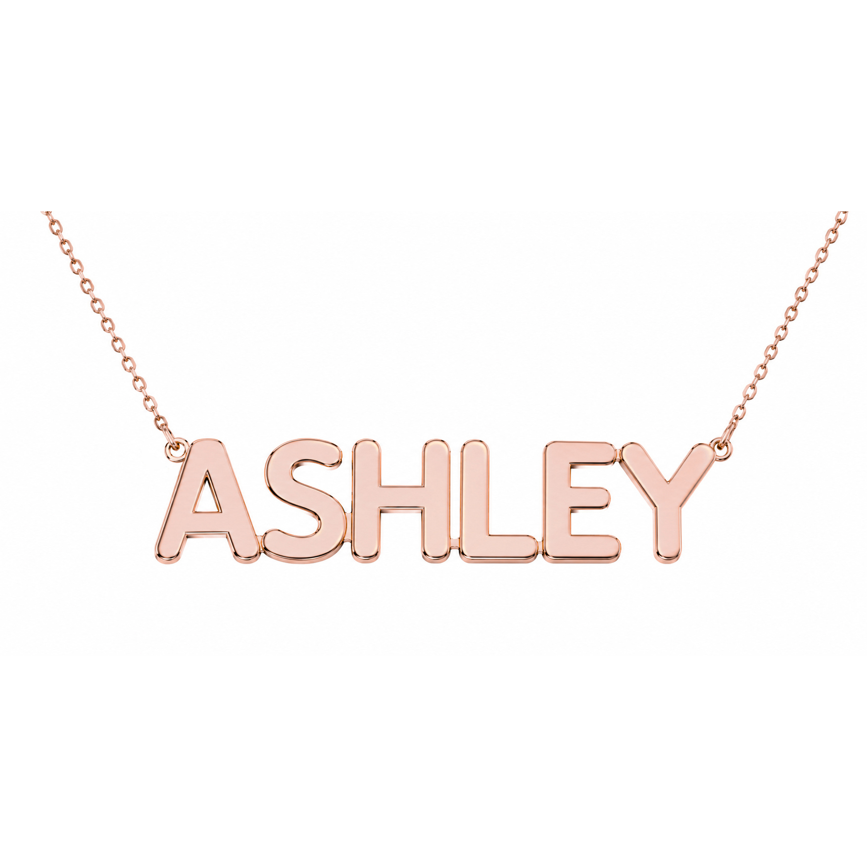 Real 14K Rose Gold Name Necklace for Women Personalized Custom Word Pendant 18 Inch Chain