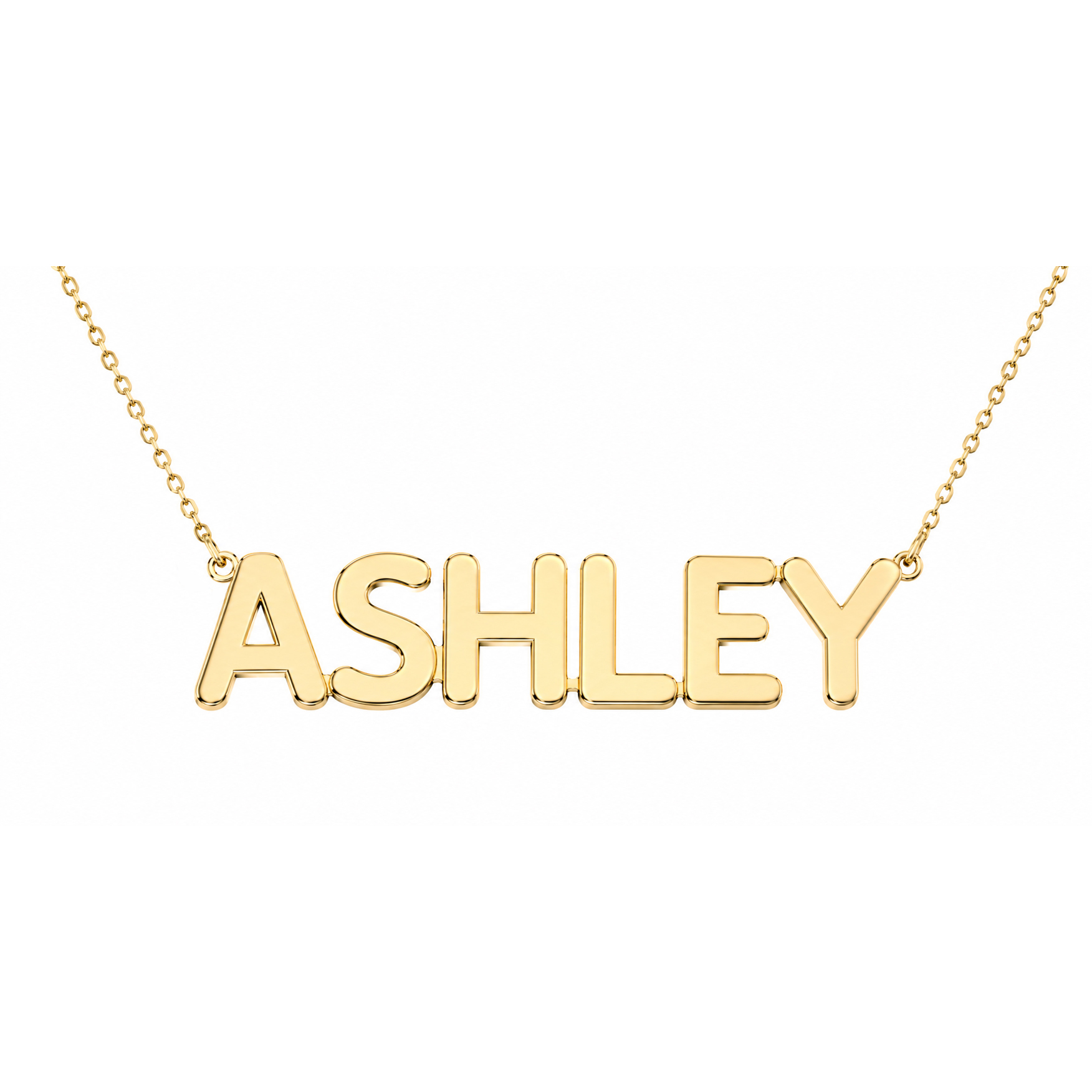 Real 14K Yellow Gold Name Necklace for Women Personalized Custom Word Pendant 18 Inch Chain