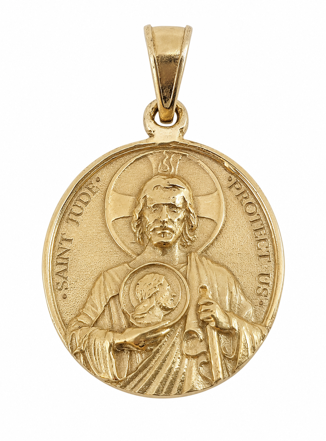 Real 10K Yellow Gold Saint Jude Thaddeus Pendant Patron Saint of Hope Medal Charm