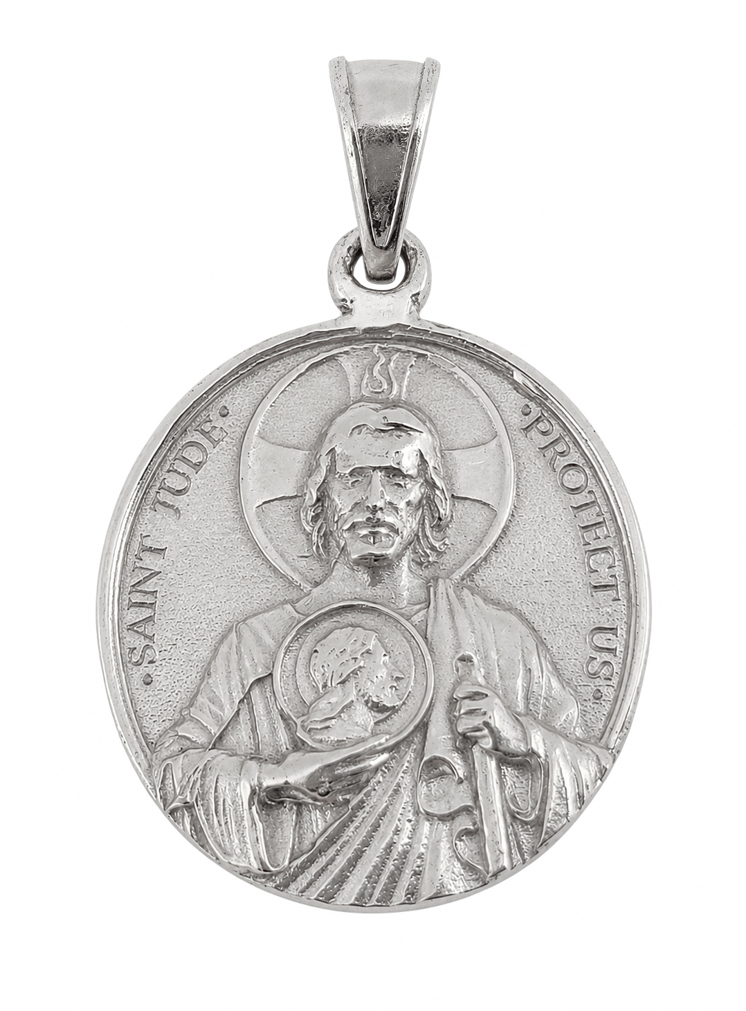 Real 14K White Gold Saint Jude Thaddeus Pendant Patron Saint of Hope Medal Charm