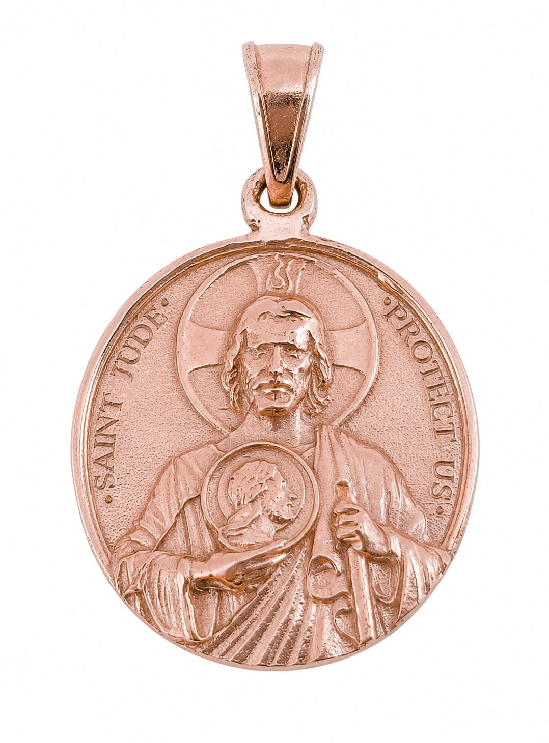 Real 18K Rose Gold Saint Jude Thaddeus Pendant Patron Saint of Hope Medal Charm