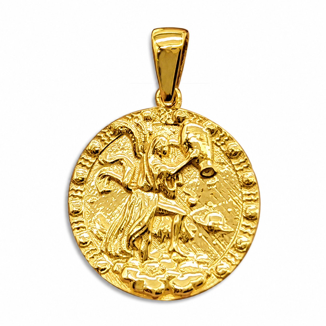 Real 24K Yellow Gold Aquarius Pendant, Zodiac Sign Coin Pendant Astrology Jewelry