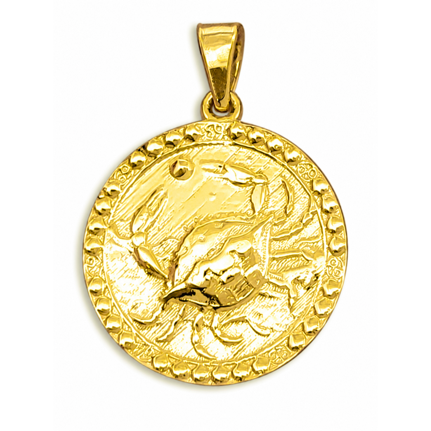 Real 24K Yellow Gold Cancer Pendant, Zodiac Sign Coin Pendant Astrology Jewelry