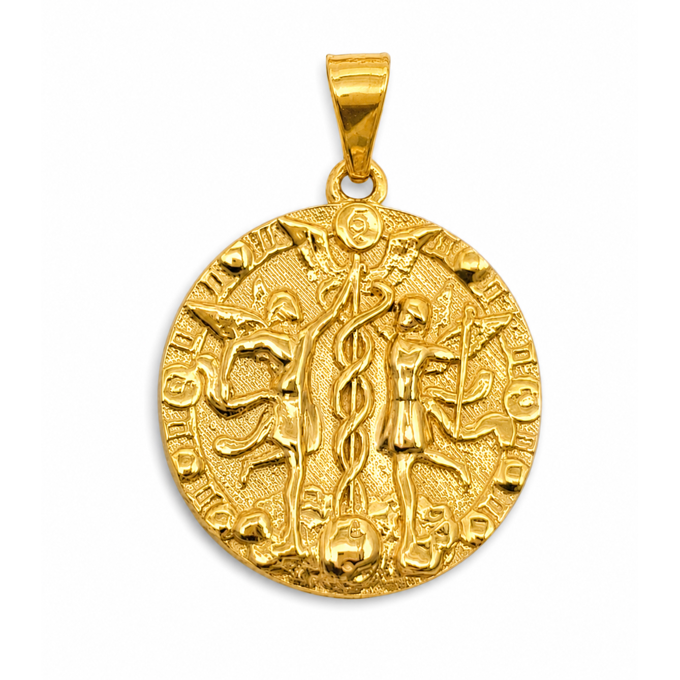 Real 24K Yellow Gold Gemini Pendant, Zodiac Sign Coin Medallion Astrology Jewelry