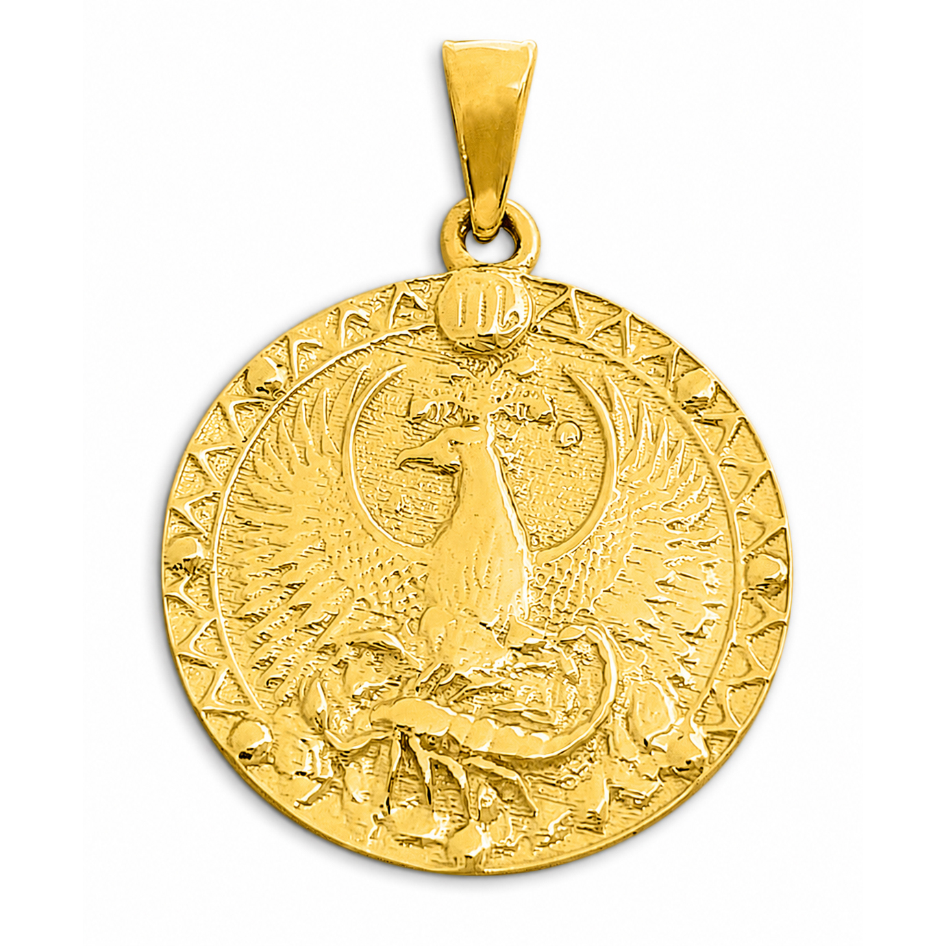Real 24K Yellow Gold Scorpio Pendant, Zodiac Sign Coin Pendant Phoenix Astrology Jewelry