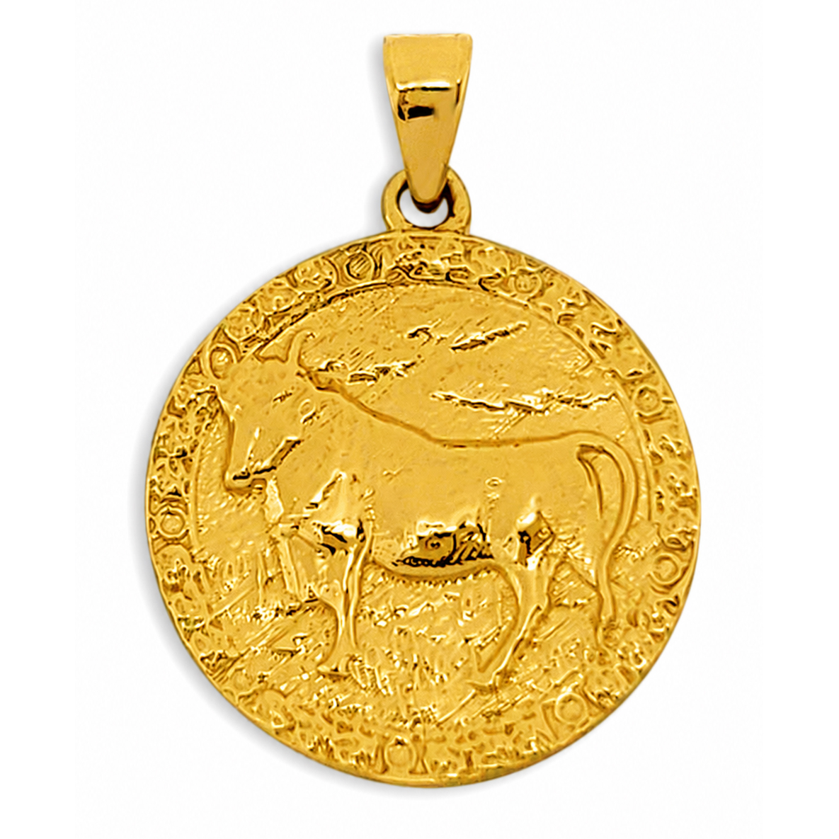 Real 24K Yellow Gold Taurus Pendant, Zodiac Sign Coin Pendant Bull Astrology Jewelry