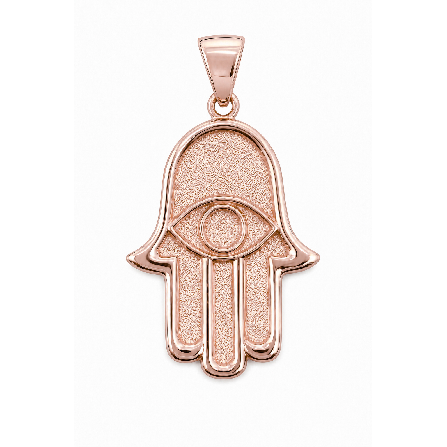 Solid 10K Rose Gold Hamsa Pendant, Evil Eye Pendant, Large 1.2 inch