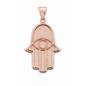 Solid 14K Rose Gold Hamsa Pendant, Evil Eye Pendant, Large 1.2 inch