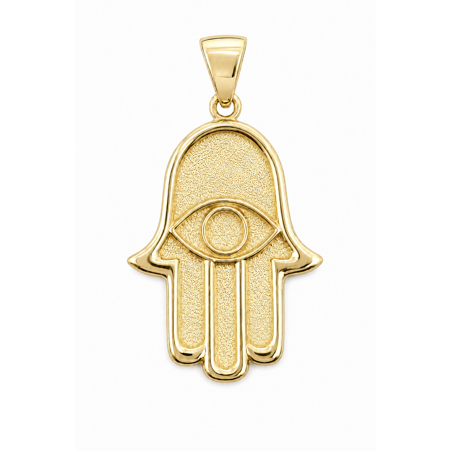 Solid 14K Yellow Gold Hamsa Pendant, Evil Eye Pendant, Large 1.2 inch