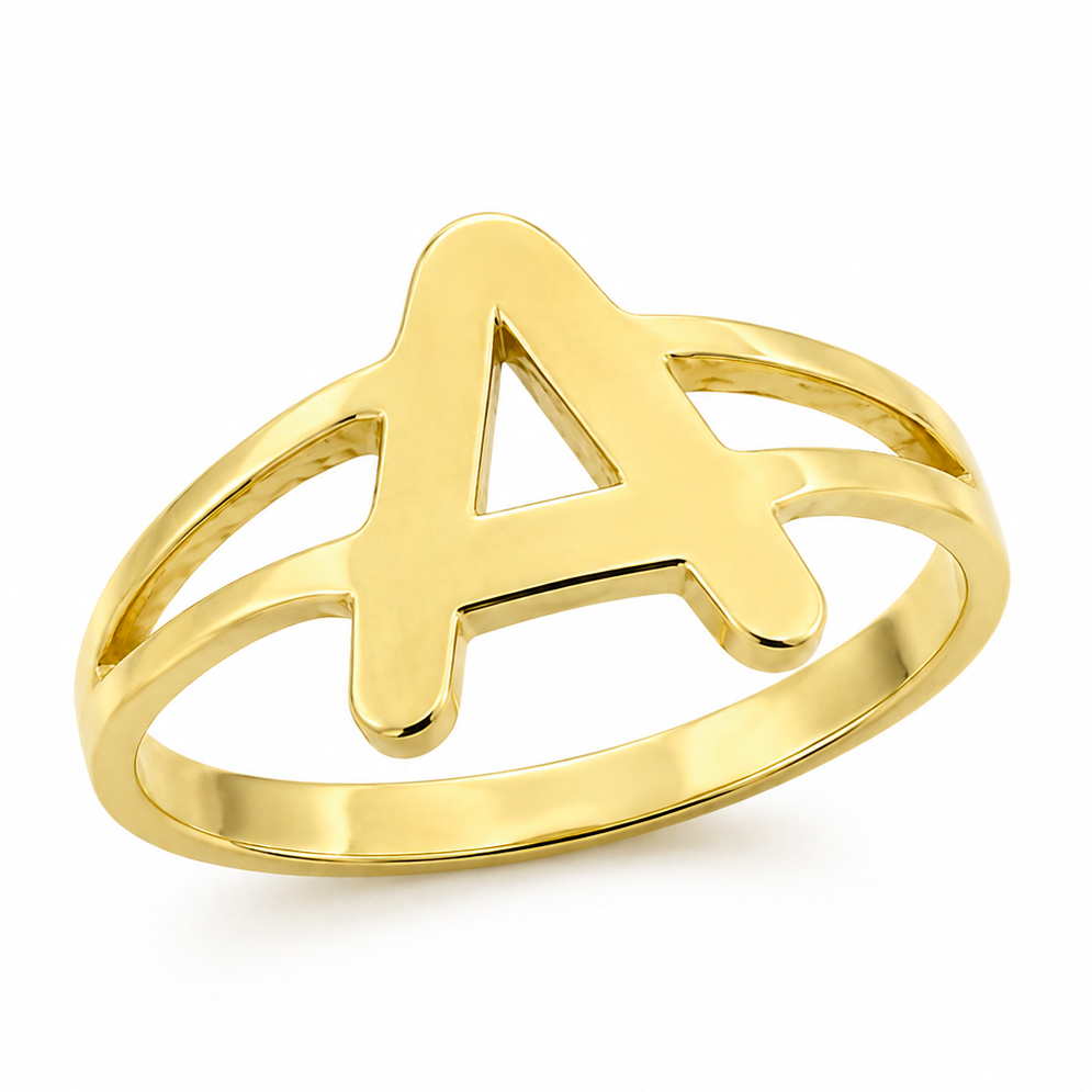 Solid 14K Yellow Gold Initial Ring for Women Personalized Letter Name Ring, Minimalist Jewelry Gift